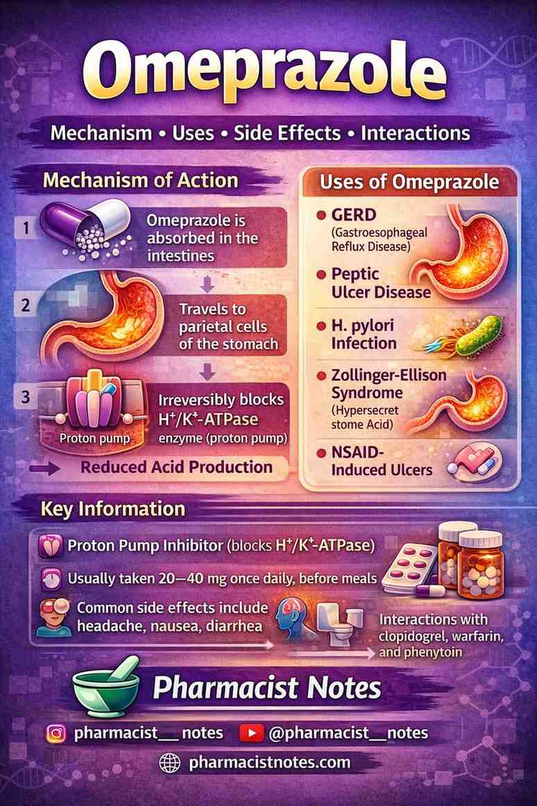 Omeprazole mechanism of action, uses, side effects
